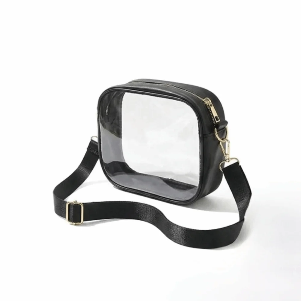 

Waterproof Transparent Crossbody Bag Adjustable Strap Detachable Strap Clear Messenger Bag White Black PVC Shoulder Bag Women