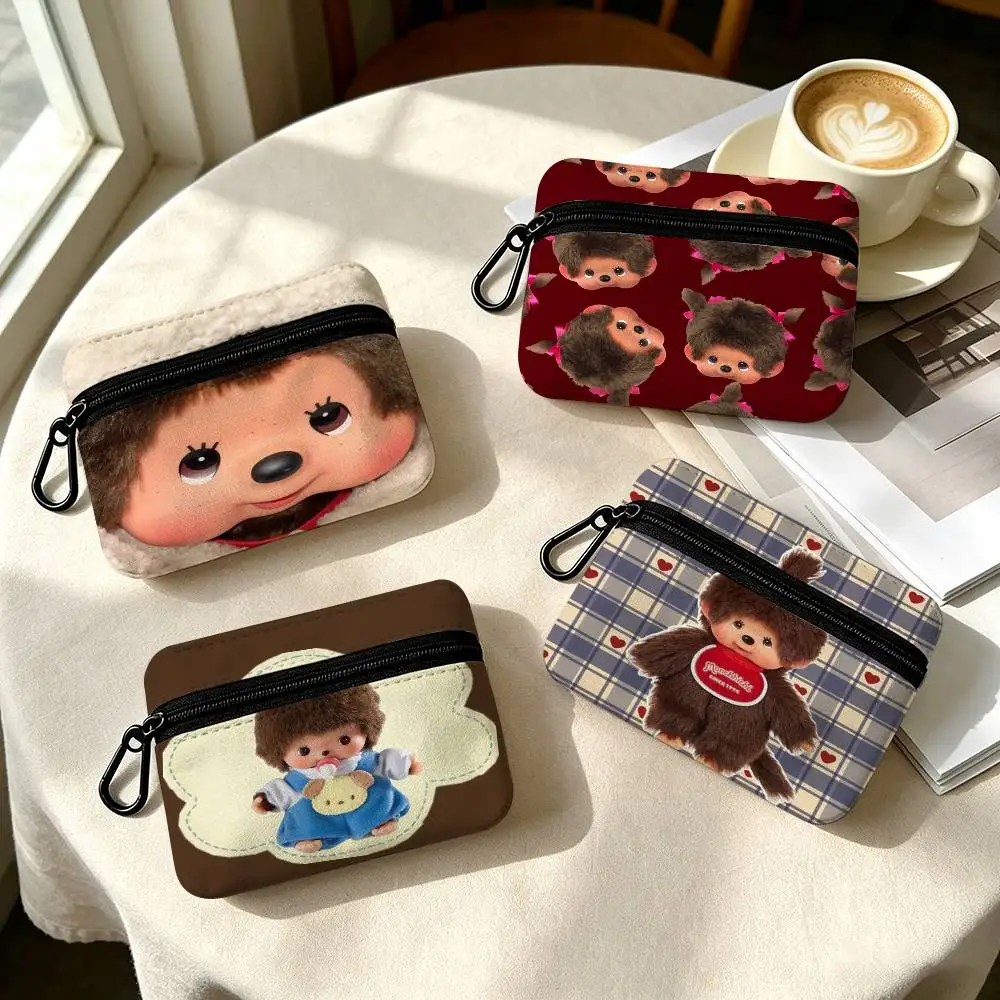 Anime M-Monchhichi Leichte Oxford-Stoff Münzbörse mit Karabinerhaken-Design Mini-Karten- und Schlüssel-Organizer-Tasche