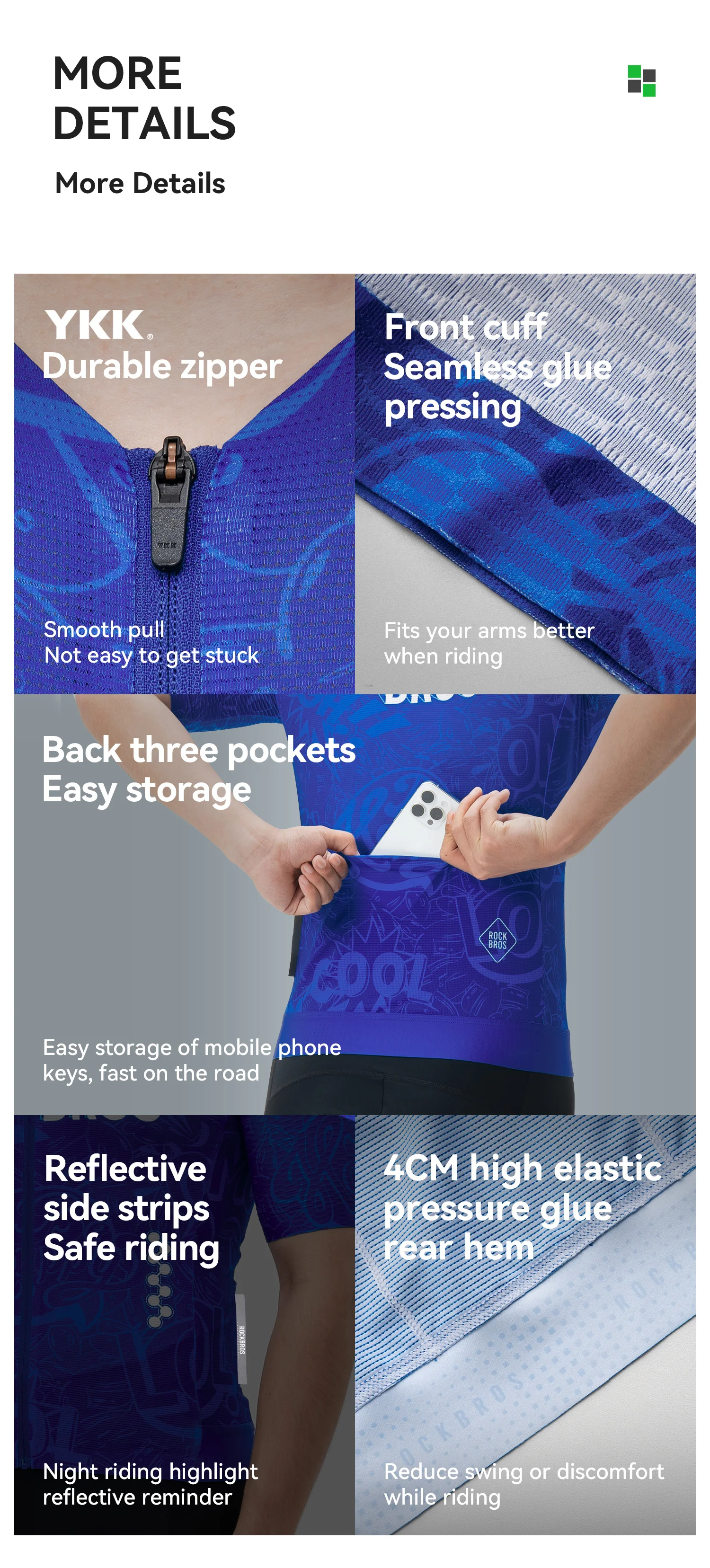 ROCKBROS Kurzarm-Radtrikot Schnelltrocknende Sportbekleidung Outdoor-Kleidung Atmungsaktives Nahtloses Bedrucktes Fahrradtrikot Reflektierend – Detail 12