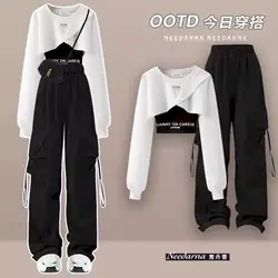 Y2k Women's Tracksuit Suit Korean Fashion Cropped Tops+Sport Sling+Trousers Three Piece Sets 2023 Autumn New in Matching Sets