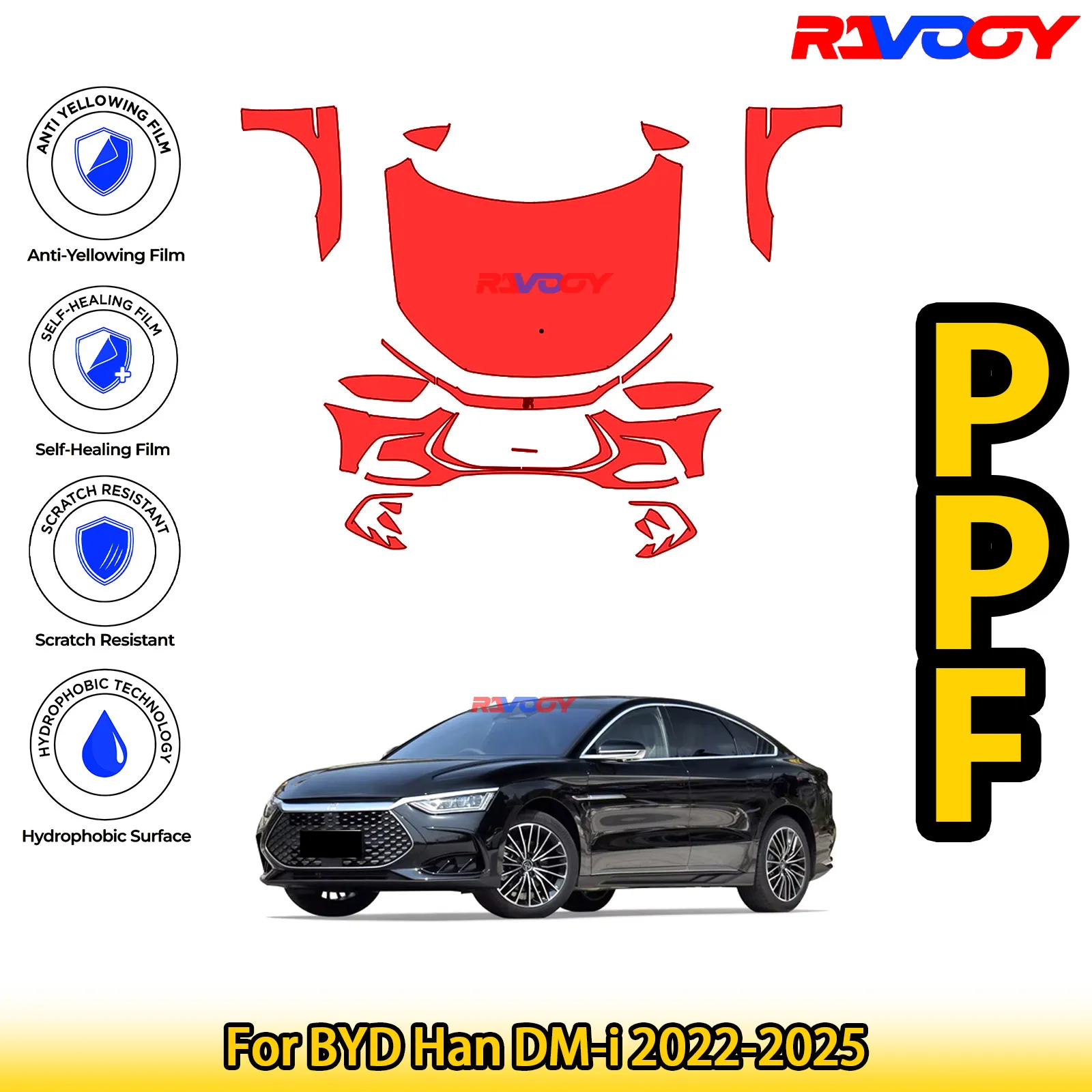 

Для BYD Han DM-i 2022-2025 глянцевая матовая черная предварительно вырезанная передняя защитная пленка PPF для защиты от краски