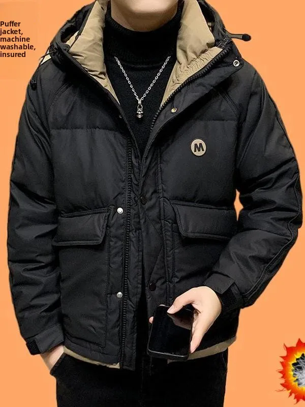 

Winter Men's down Jaet White Du Feather Padded Coat Thiened Sport Scene Cotton Fabric Youthful Sle ort Length