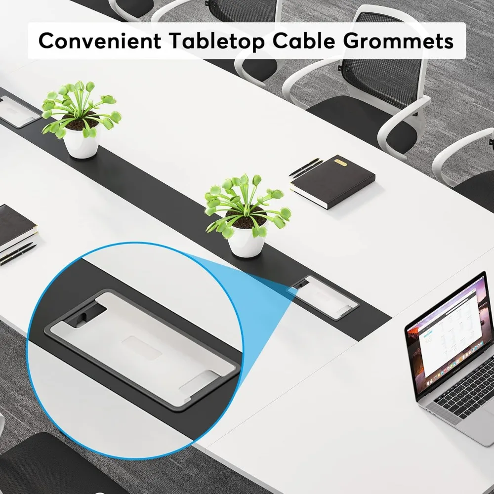 8FT Conference Table, 94.48L x 47.21W x 29.52H Inches Boat Shaped Meeting Table with Rectangle Grommet,