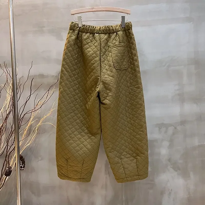 

Fashion Simple Outerwear Cotton-padded Trousers 2024 Winter Vintage Plaid Women Straight Pants Thick Warm Quilted Harem Pants