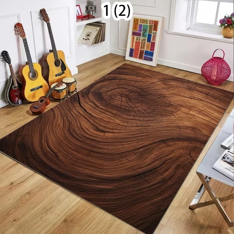 Realistic Wood Grain Tree Ring Art Carpet Natural Rustic Style Decorative Rug Living Room Bedroom Resistant Non Slip Floor Mat