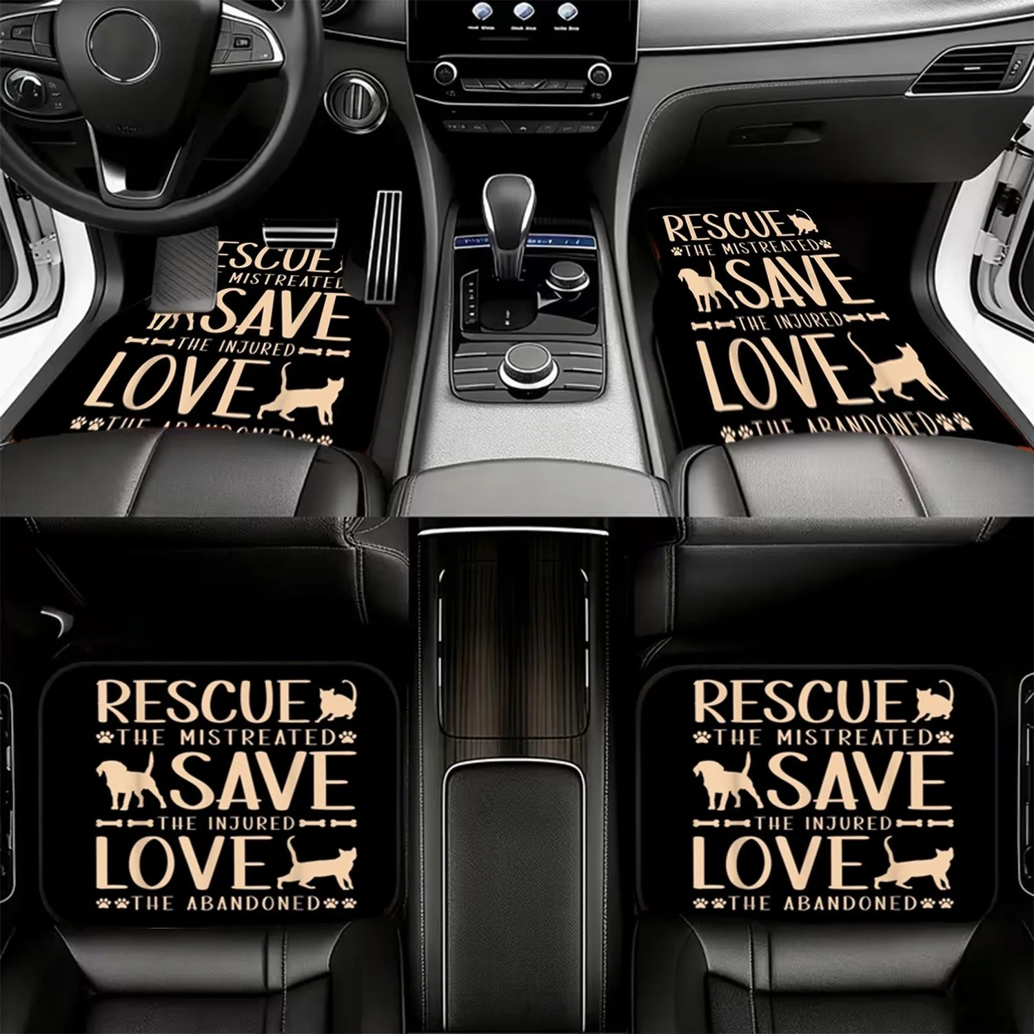 4pcs Animal Rescue Car Floor Mats, Material, Cute Pet - Themed Design (Cat & Dog Silhouettes), For Car Interior Protection, Styl
