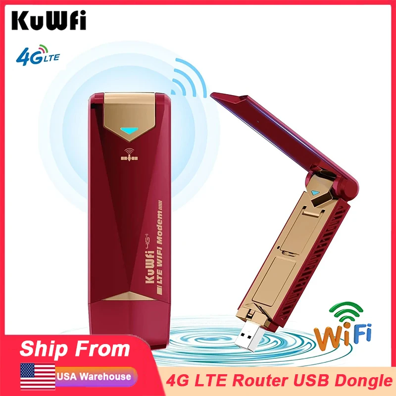 KuWFi 4G LTE Router 150Mbps USB Dongle Modem Wireless Wifi Hotspot with SIM Card Slot Portable Mini Router for USA/CA/MX