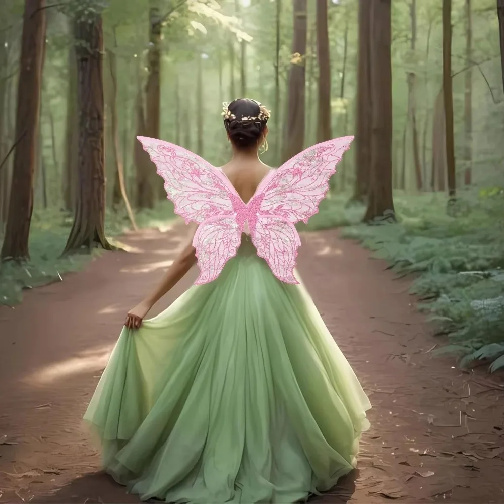 Neue Prinzessin Engelsflügel Funkelnde Feenflügel Organza Elfen-Cosplay-Flügel für Frauen und Mädchen – Detail 8