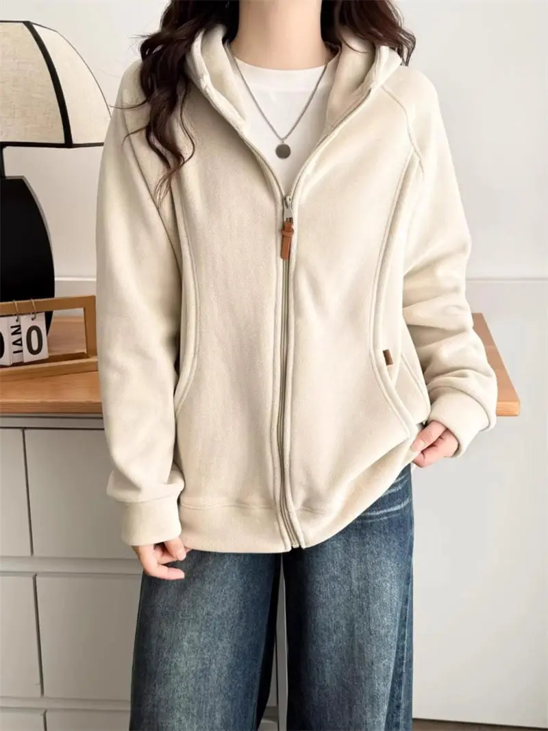 Sweatshirt Coat Winter Women's Cothing Korean Version Large Size Hoodie Warm Top Zipper Double-Sided Velvet Jacket a522