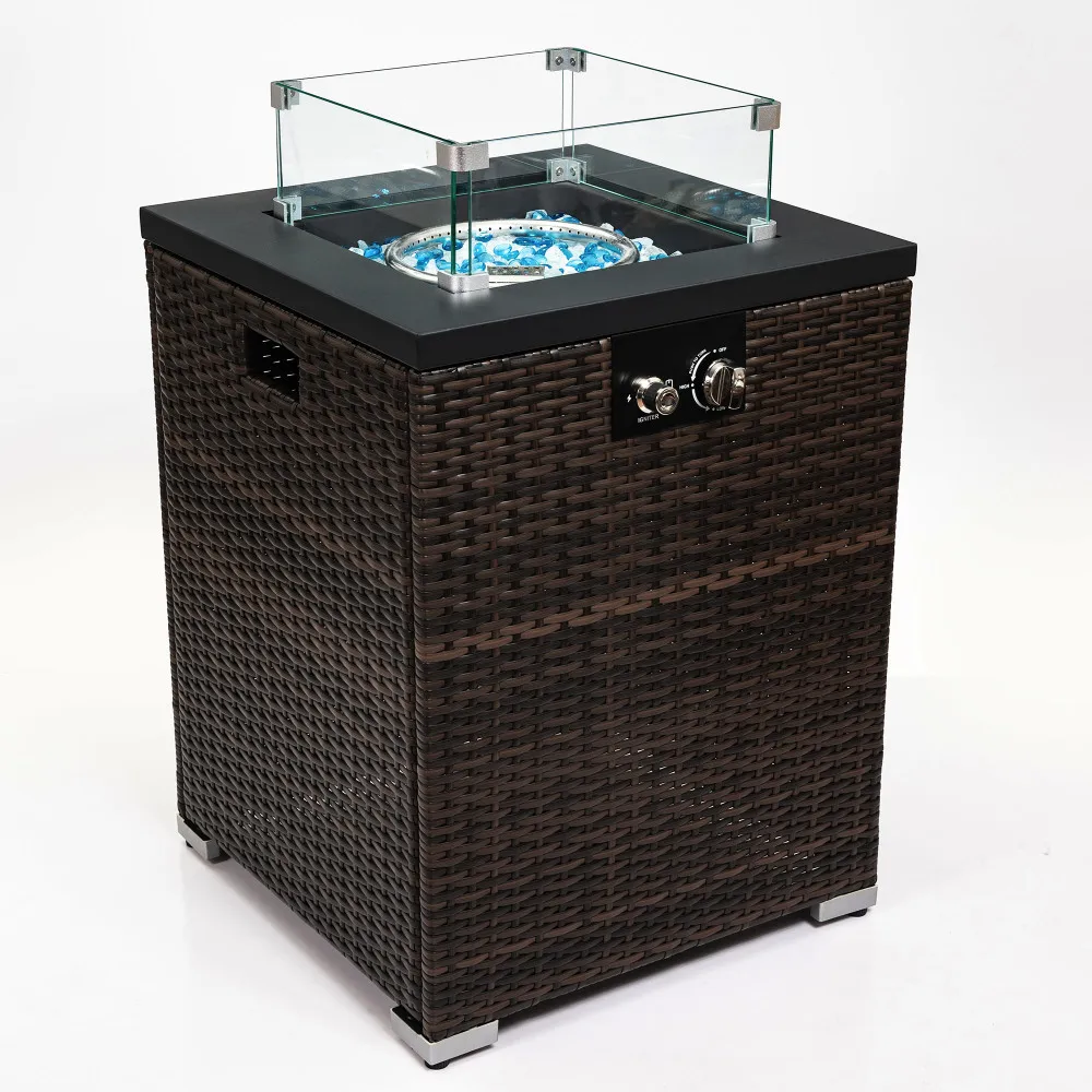 

22 inch propane gas pit table, 50000 BTU square steel pit for outdoor terrace, deck, garden, backyard, dark brown