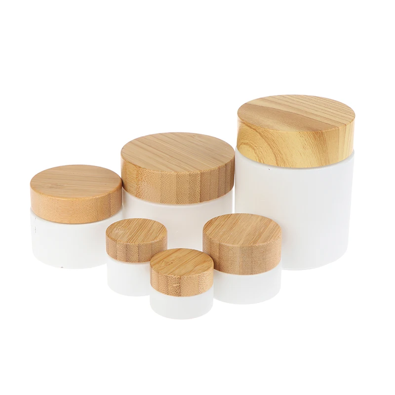 Mini Nachfüllbares Mattglas-Gläschen mit Holzdeckel Kosmetik-Unterverpackungsbehälter für Gesichtscreme Lippenstift Balsam 5g-200g