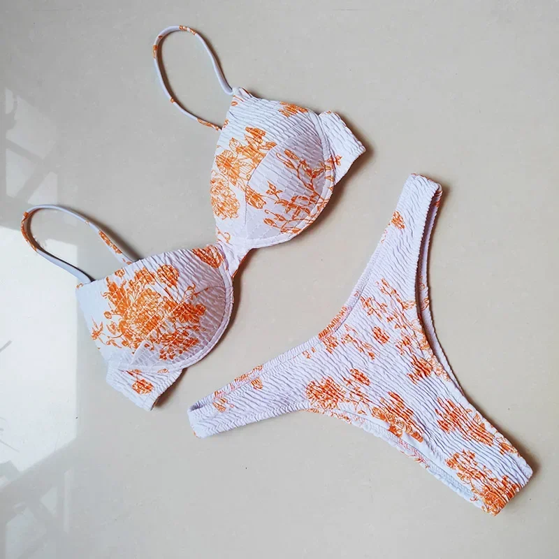 New Sexy Underwired Push Up Bikini Set Women Triangle Brazilian Bikinis Swimwear Ruched Biquini Printed Bathing Suits Beach Wear