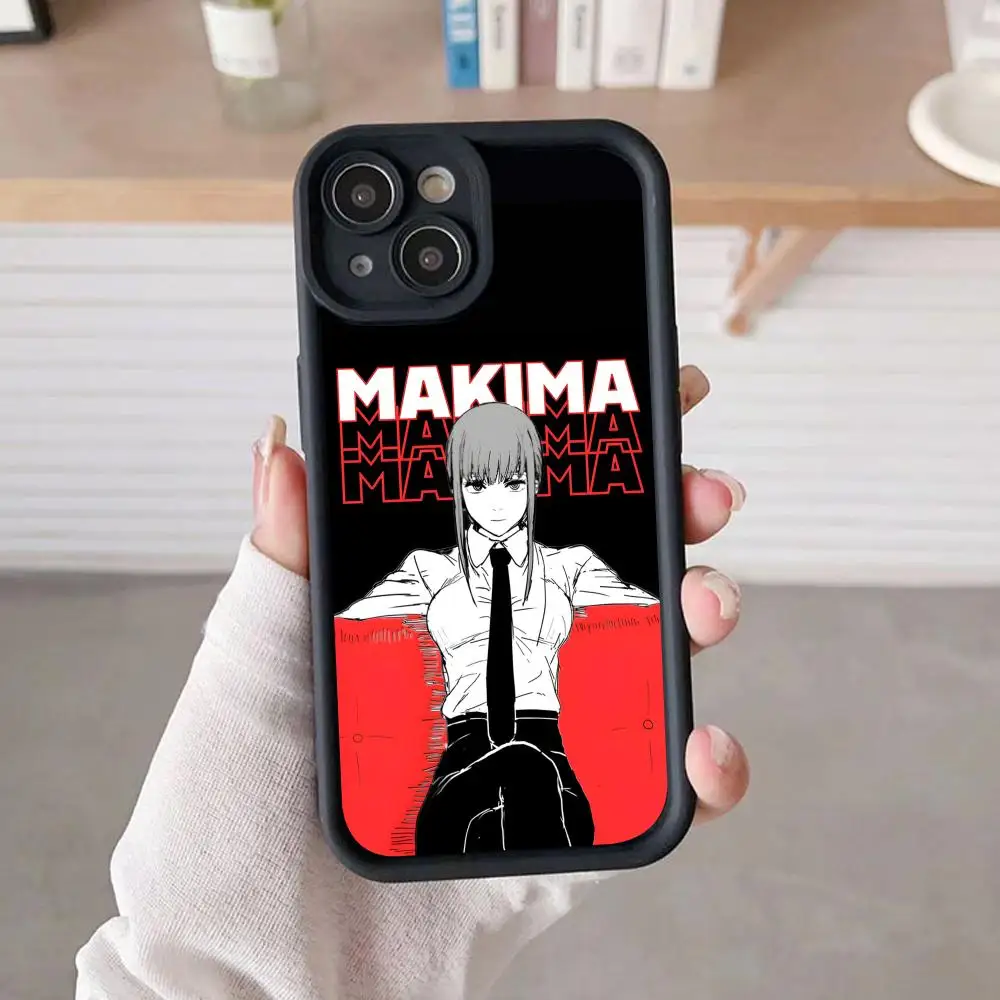

Anime Makima Phone Case for iPhone 17 16 15 14 13 12 11 Air Pro Max Plus Black Soft TPU Shockproof Cover