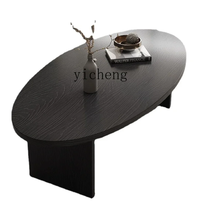 XL Black Solid Wood Oval Coffee Table Living Room Home Carbonized Log Small Tea Table