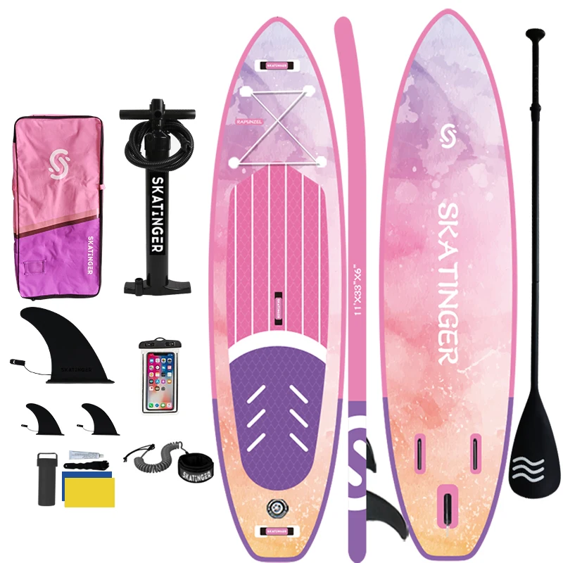 SKATINGER manufacturer OEM pink color inflatable soft top surfboard for sale