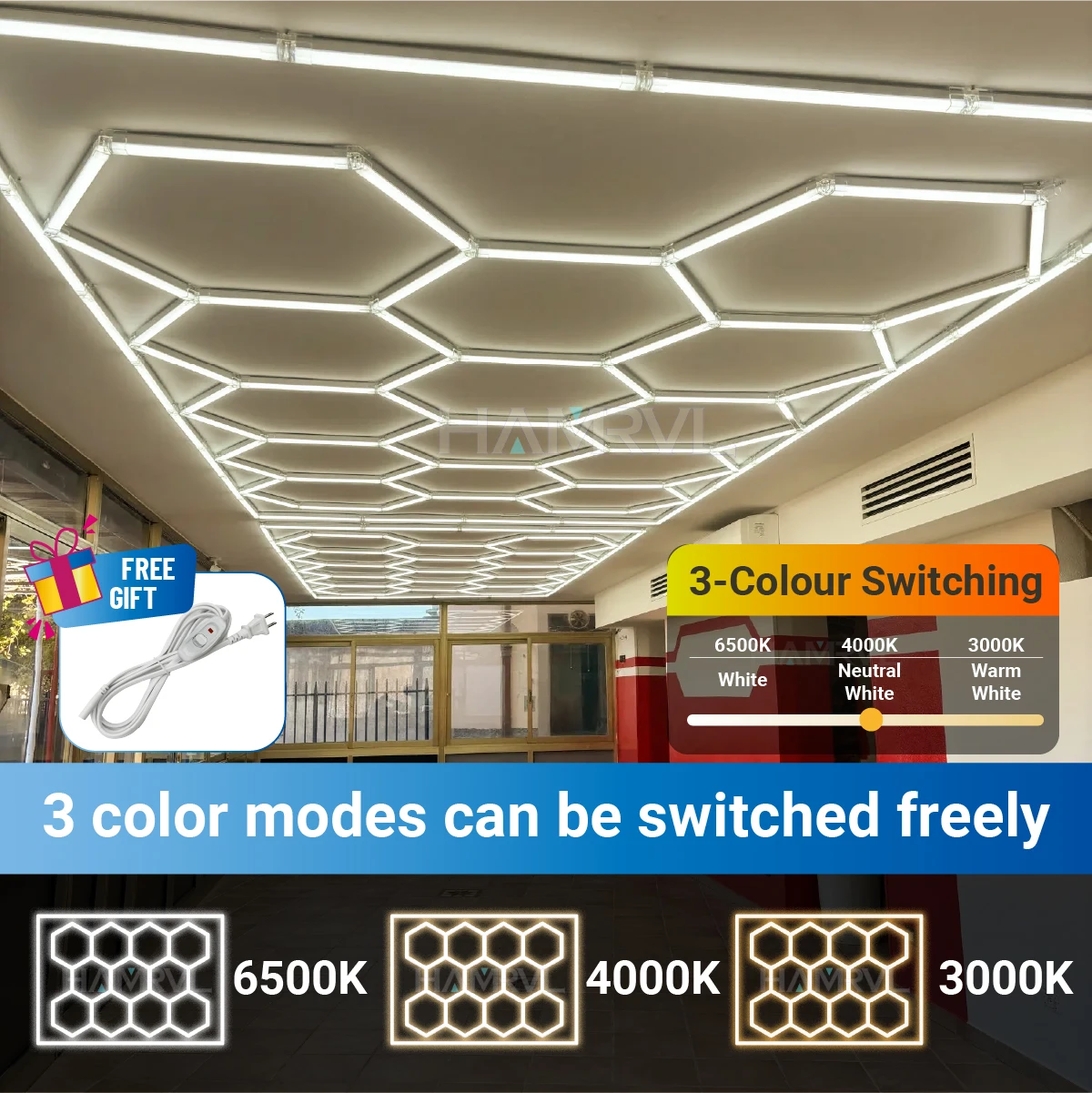 3-Color قابل للتعديل العسل مسدس قلادة LED ضوء 3000k-6000K عكس الضوء الإضاءة المحيطة مناسبة لصالون المرآب بار مقهى