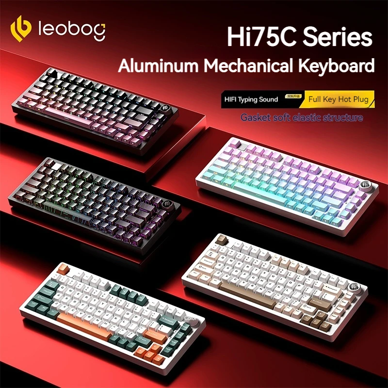 LEOBOG Hi75c 3Mode/Kabel Aluminium Mekanis Keyboard Kit RGB Keyboard Kit Gasket Gamer Hot Swap Kustom Gaming Keyboard untuk PC