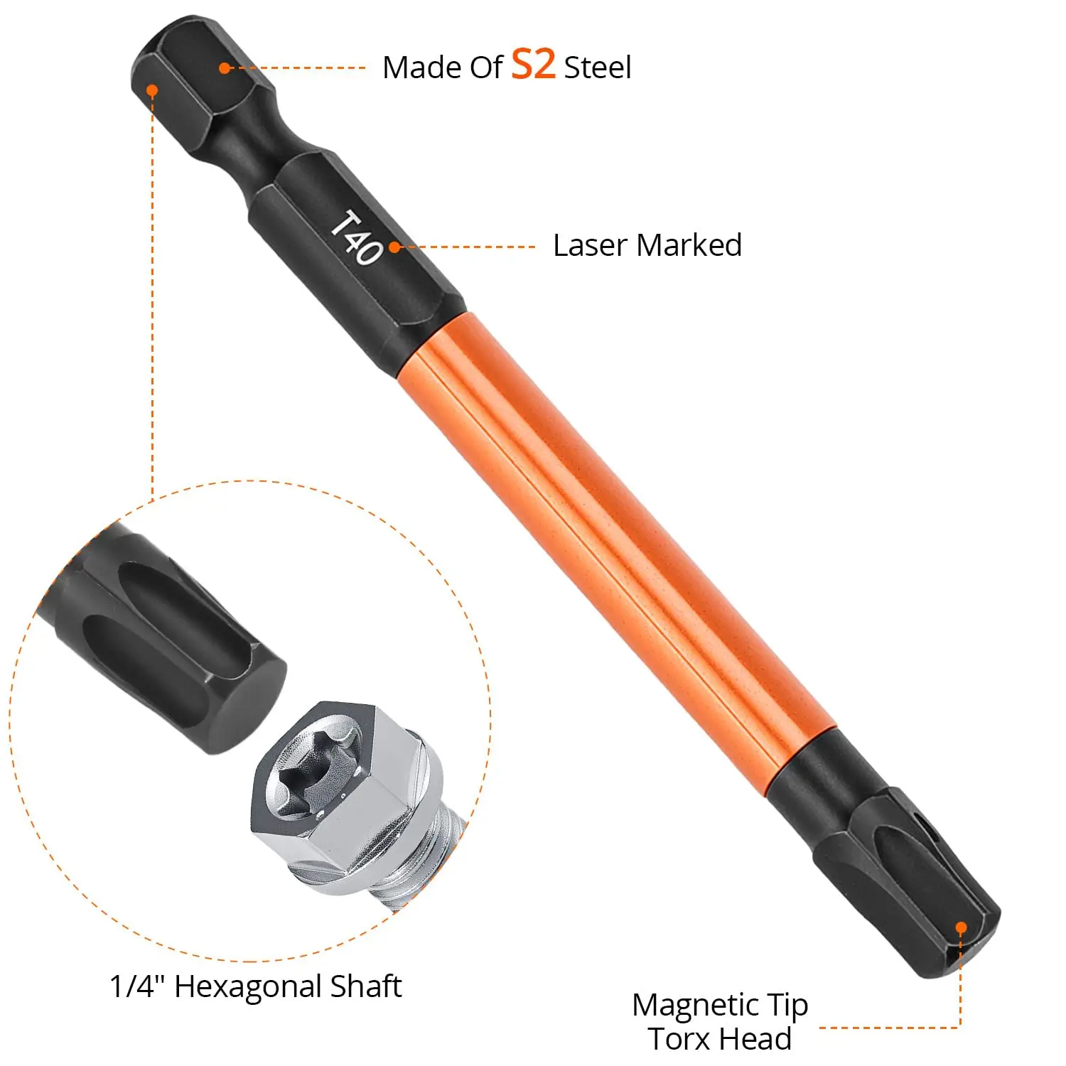 مجموعة لقم مفك توركس مكونة من 13 قطعة من رافورد (T5-T40، 75 مم): سبائك فولاذية S2، مغناطيسية قوية، ساق سداسية 1/4 بوصة، متوافقة مع برنامج تشغيل الصدمات