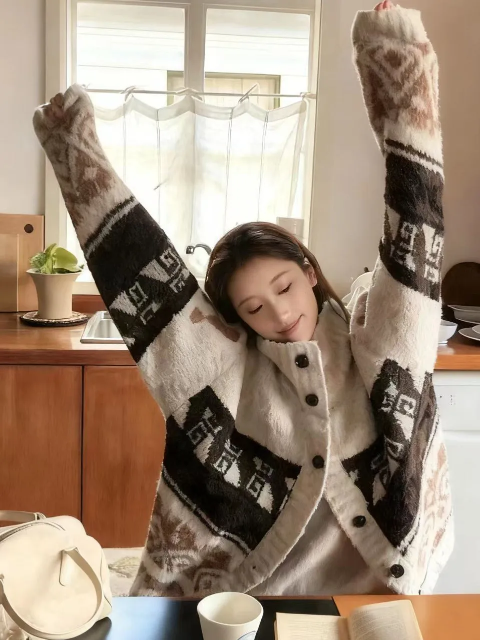 

Sweaters Jumpers Cardigans Womens Femme Oversize Tender Material Ribbed Border Mid-Length Autumn Forest Simple Classic Warm Sexy