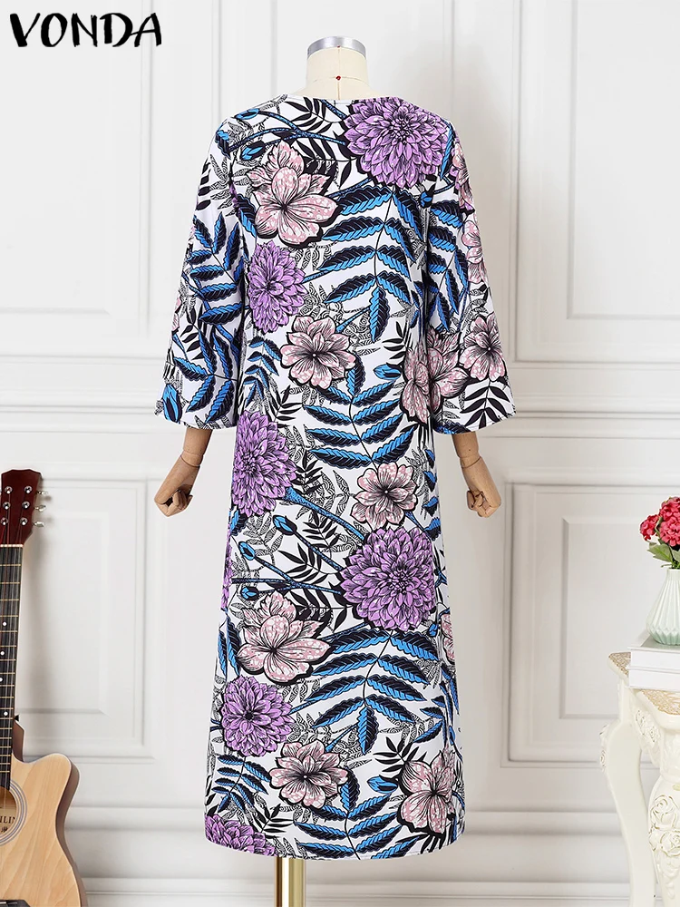 Plus Size 5XL VONDA Bohemian Maxi Dress 2024 Women Elegant Floral Print Sundress Long Sleeve Casual Vestidos Holiday Casual Robe