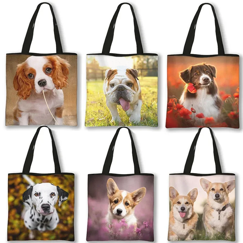 

Cute Dog Print Handbag Girls Like Flowers Corgi Shoulder Bag Fashion Woman Shopping Bags Foldable Storage Bag