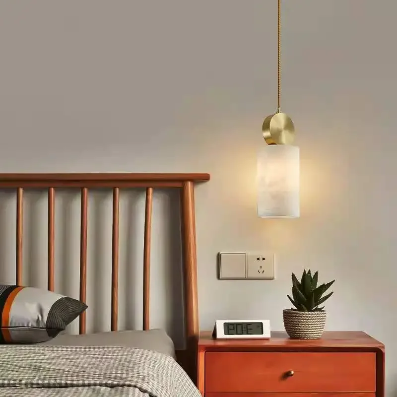 Simple Bedside Copper Pendant Lights Indoor Lighting Kitchen Dining Room Hanging Lamp Home Decor Marble Chandelier Pendant Lamps