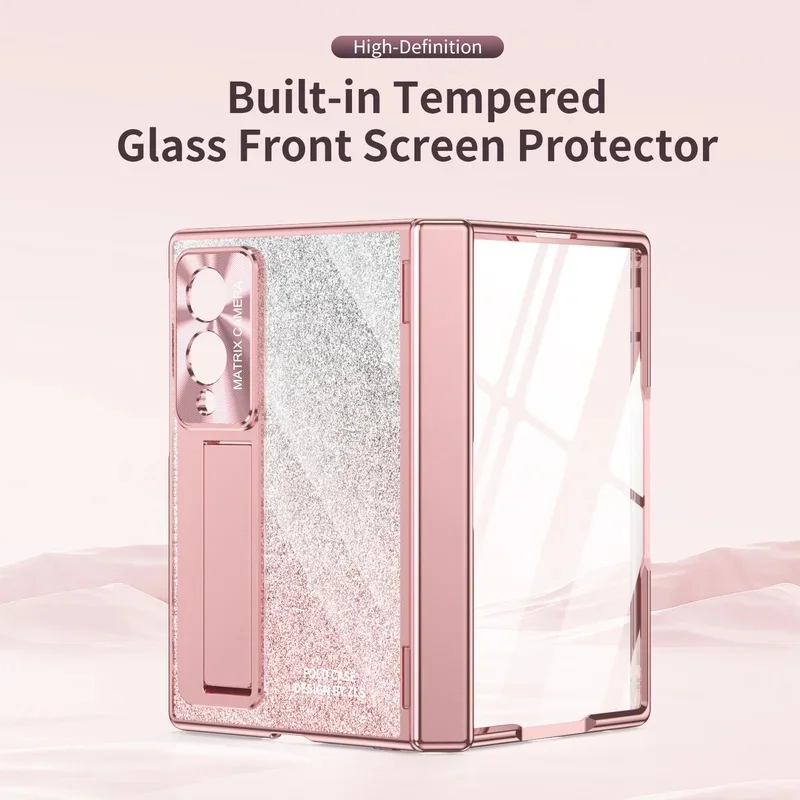 For Samsung Galaxy Z Fold 8 Wide 5G Z Fold 8 Glitter Phone Case Front Protection Film PC Hard Shell Hinge With Holder Back Cover