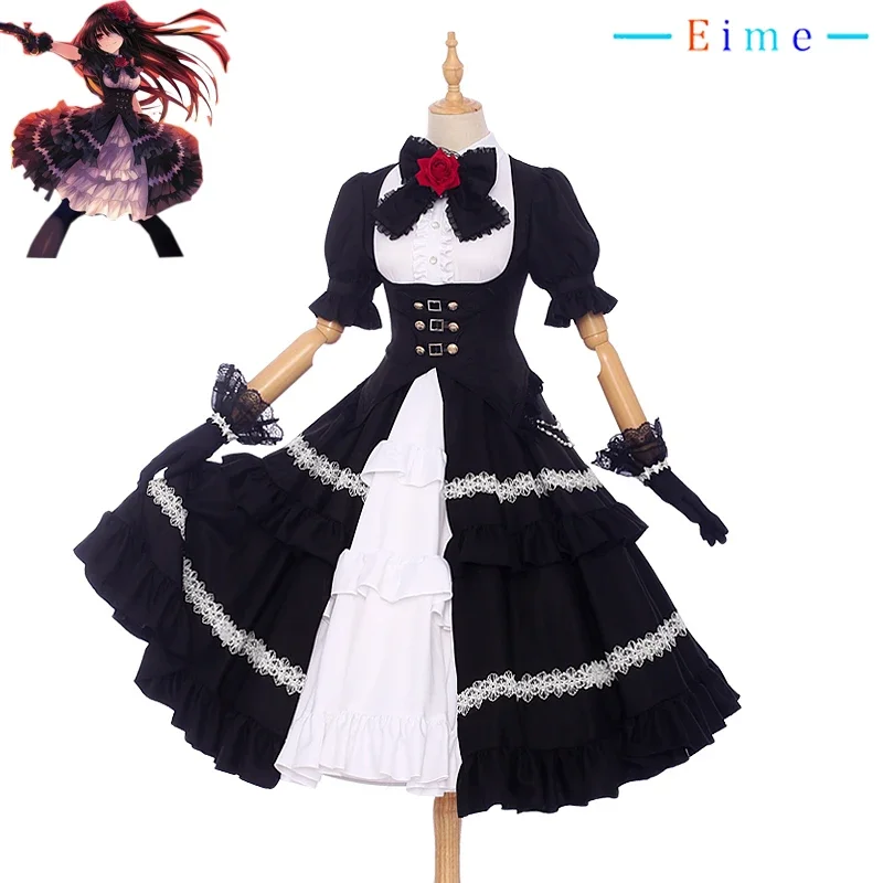 Anime DATE A LIVE Tokisaki Kurumi Cosplay Costume Women Cute Lolita Dress Black Gothic Uniforms Halloween Outfits Party Suit