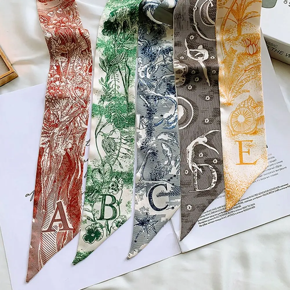 Scarf Bow Long Ribbon Flowers Satin Head Rope Silk Scarf Headband Printing Hair Scarf Korean Style Headband Female Headwear