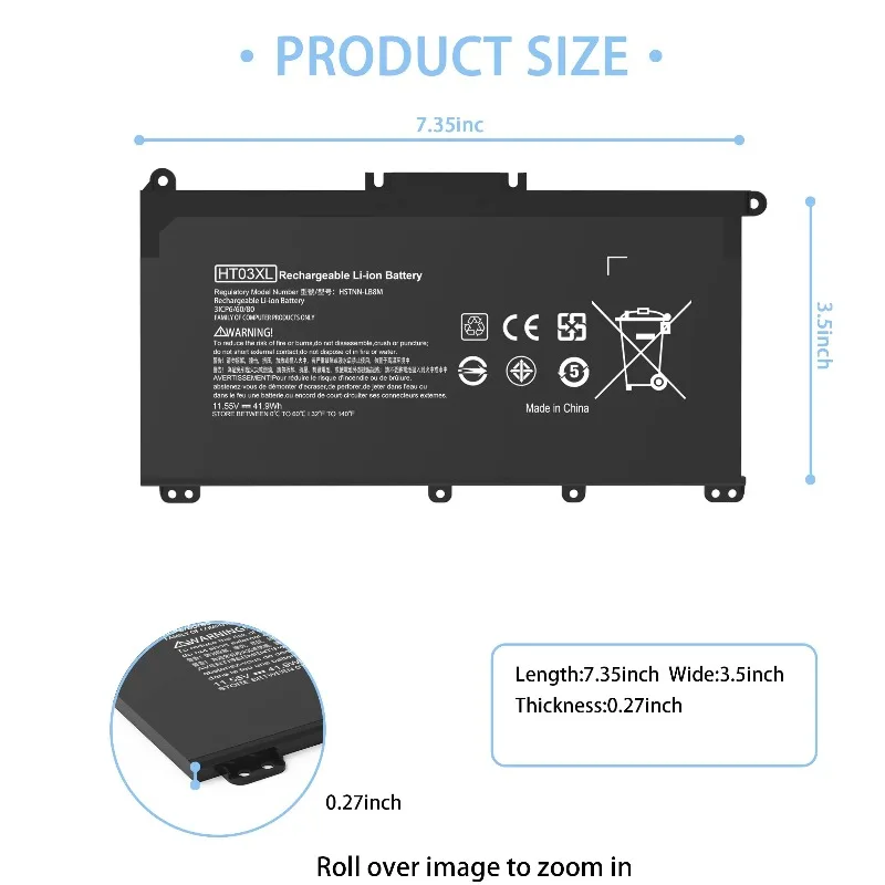 Batería para ordenador portátil de 3600mah HT03XL L11119-855 para HP Pavilion 15-DA 15-DB 15-DW 15-CS 15-DY 17-BY 17-CA 14-CE 14-CF 14-DF 14-DQ 14-DK