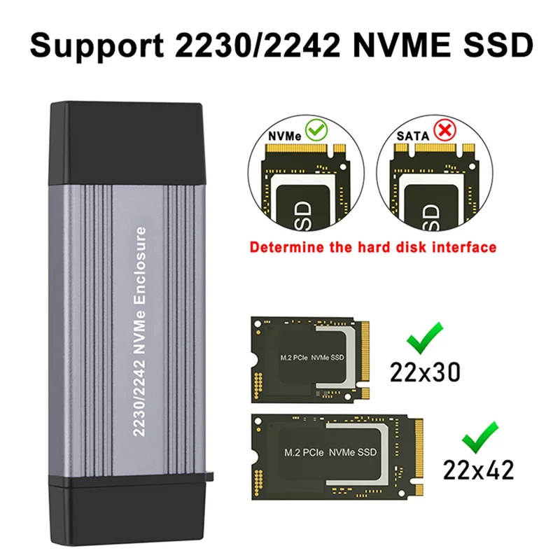 

NVME SSD Case M2 Adapter NVME External Enclosure PCIE NVME M/M+B Key To USB 3.1 10Gbps Supports 2230 2242 M.2 SSD Box
