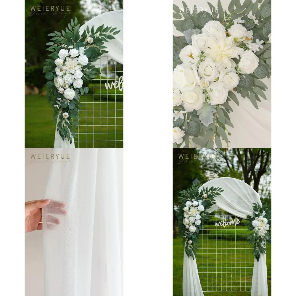 

Set of 3 Artificial Wedding Arch Kits, Pair of Decorative Lower Arches, Single Sheer Drape or White Rose Wedding Ceremony Arbor
