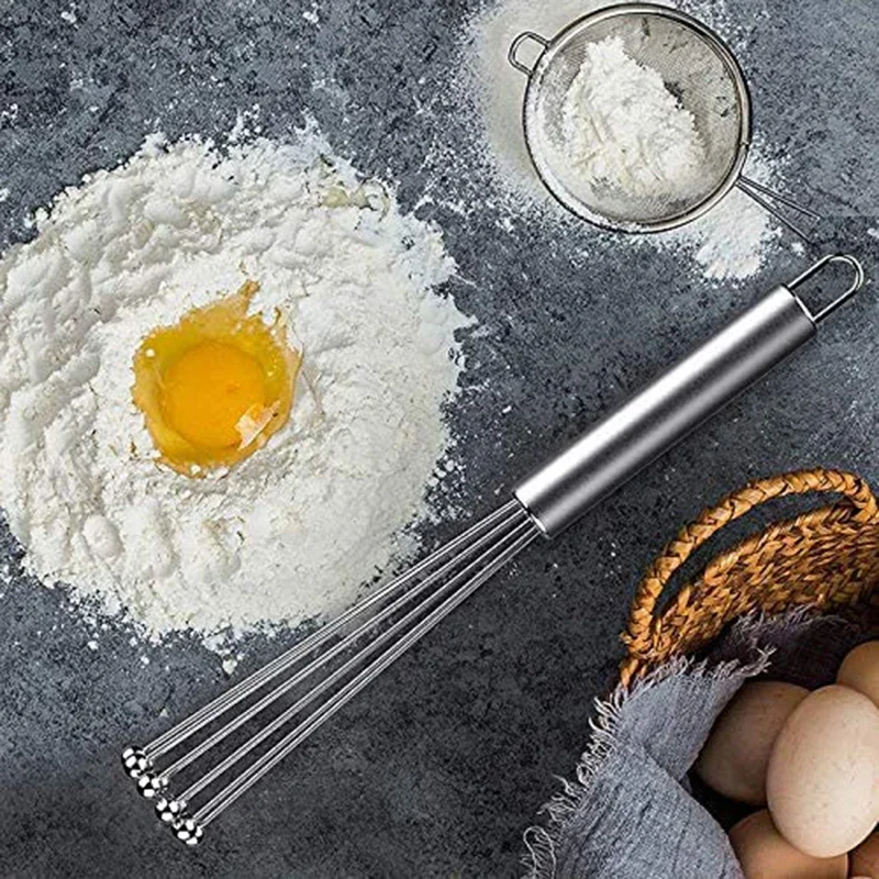 1PC Stainless Steel Ball Whisk Set Kitchen Whisk Wire Egg Whisk for Cooking Blending Whisking Beating Stirring Egg Baking Tool
