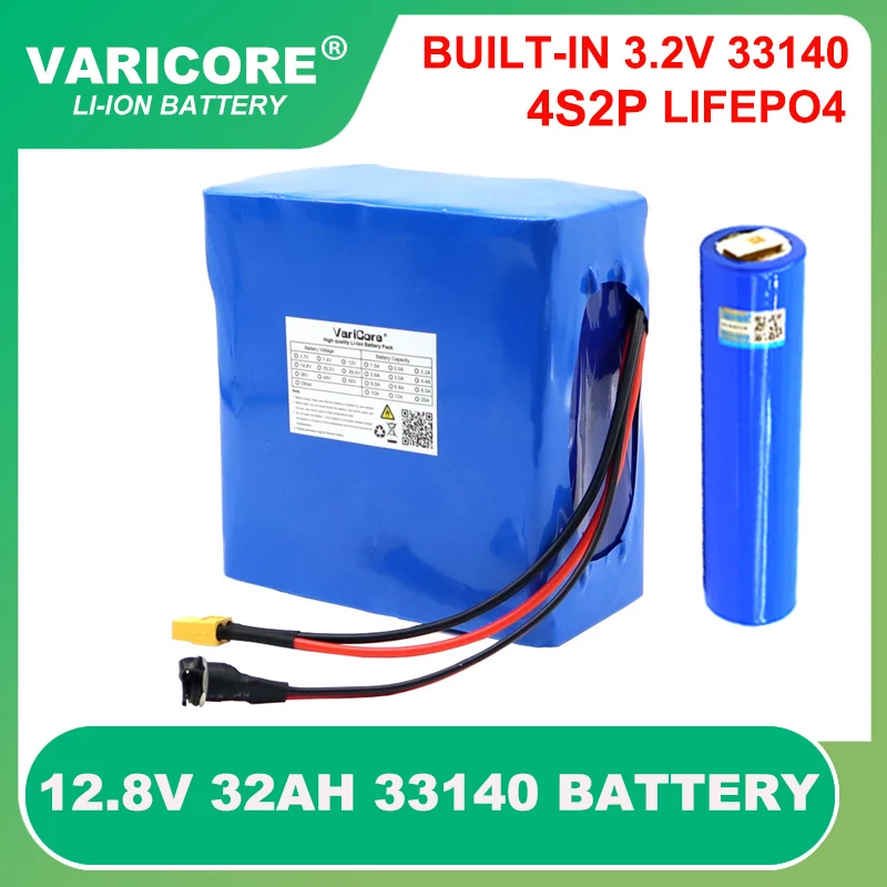 12.8V 32ah 4s2p 3.2V 33140 lifepo4 Cell with BMS 25A for Solar Battery pack +14.6v 3A Charger