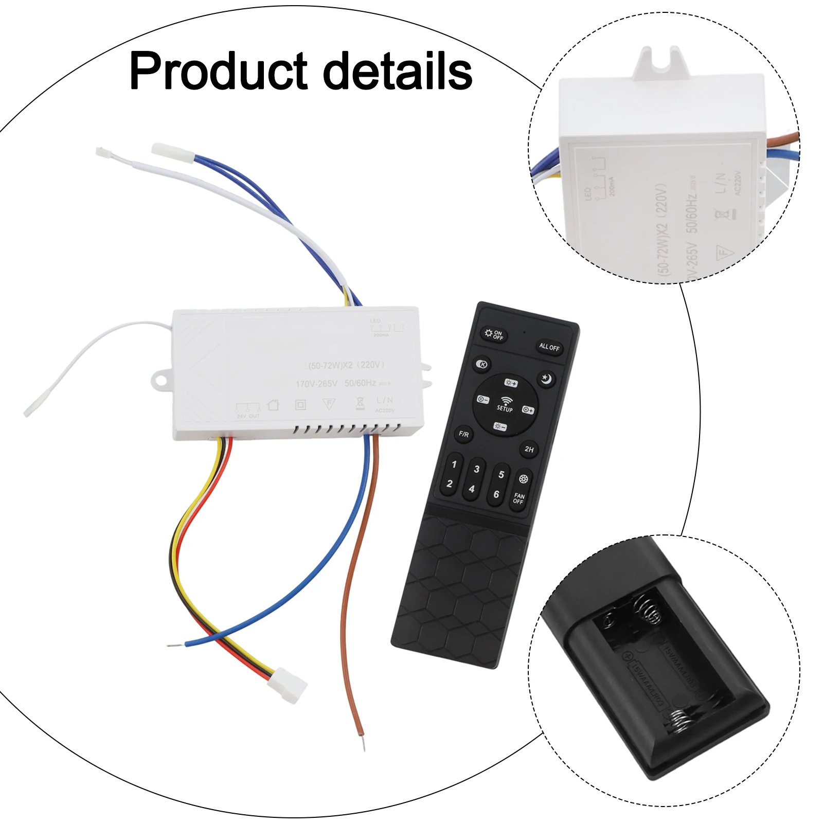LED Ceiling Fan Remote Control Kit 6-Speed Light Dimming Frequency Control 150W Receiver Battery Monitor for Room Ceiling Fan