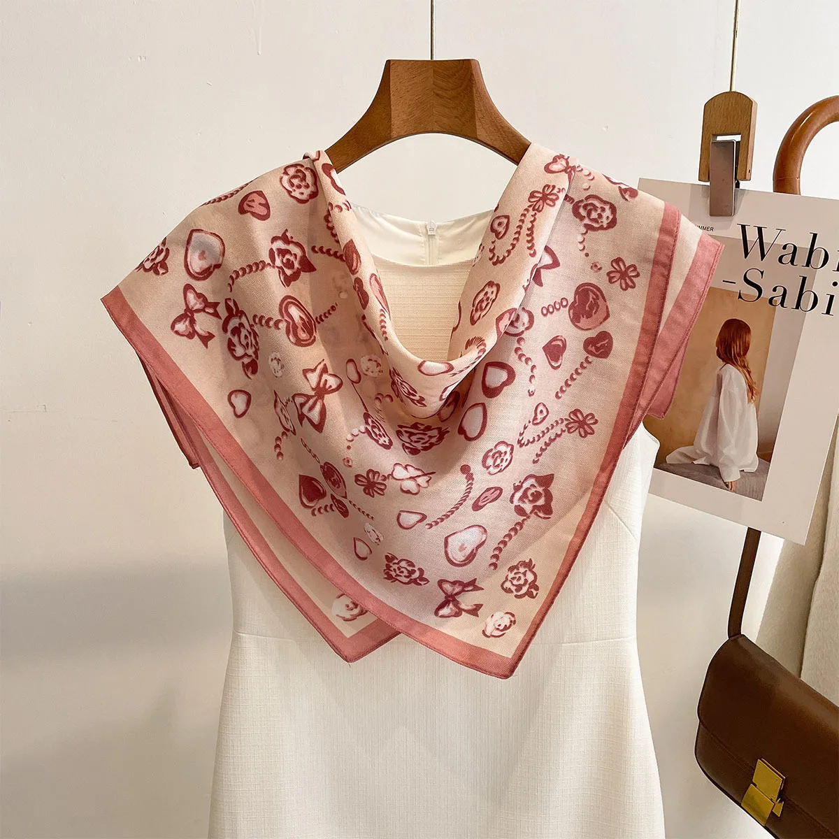 

Fashion Bow Square Scarf For Women Cute Soft Satin Scarves Bandanas Elegant Hijab Neckerchief Spring Shawl Beach Wraps