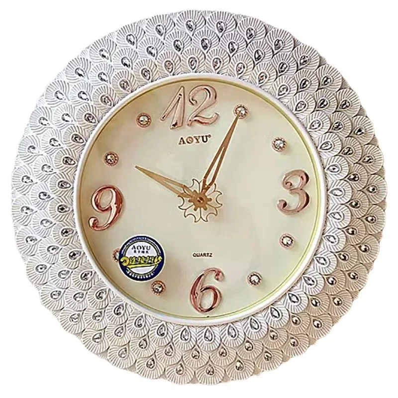 Vintage Large Wall Clock Modern Silent Clocks Wall Home Decor Feather Diamonds Living Room Creative Art Living Room Decoration