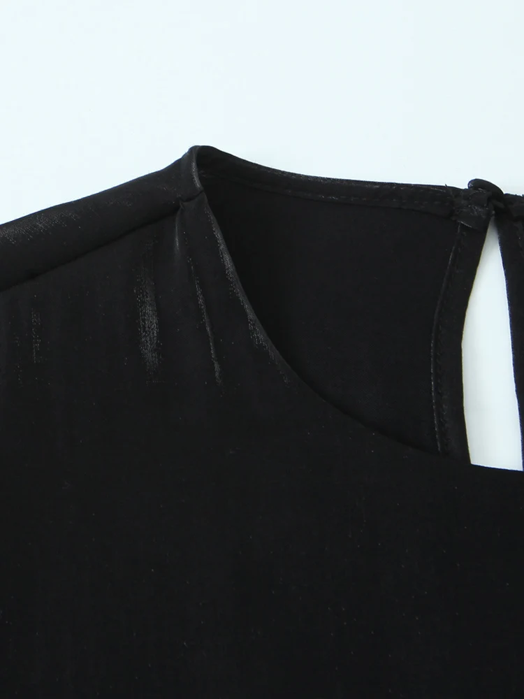 Primavera outono o pescoço manga longa tecido brilhante em camadas decoração camisas pulôver feminino blusas elegantes feminino casual wear