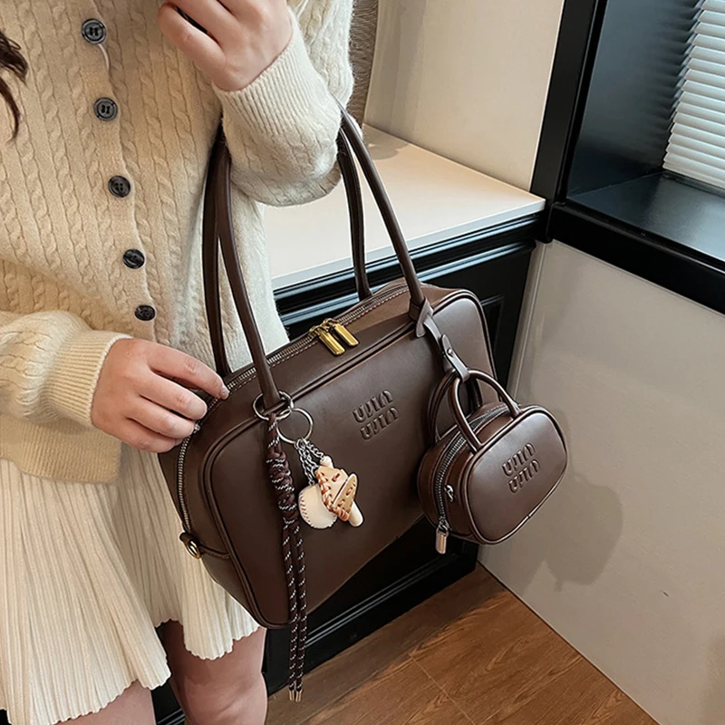 Retro Handbag For Women 2025 Designer Tote Bag With Mini Bag Pendant Fashion  Large Capacity Shoulder Bag Versatile Underarm Bag