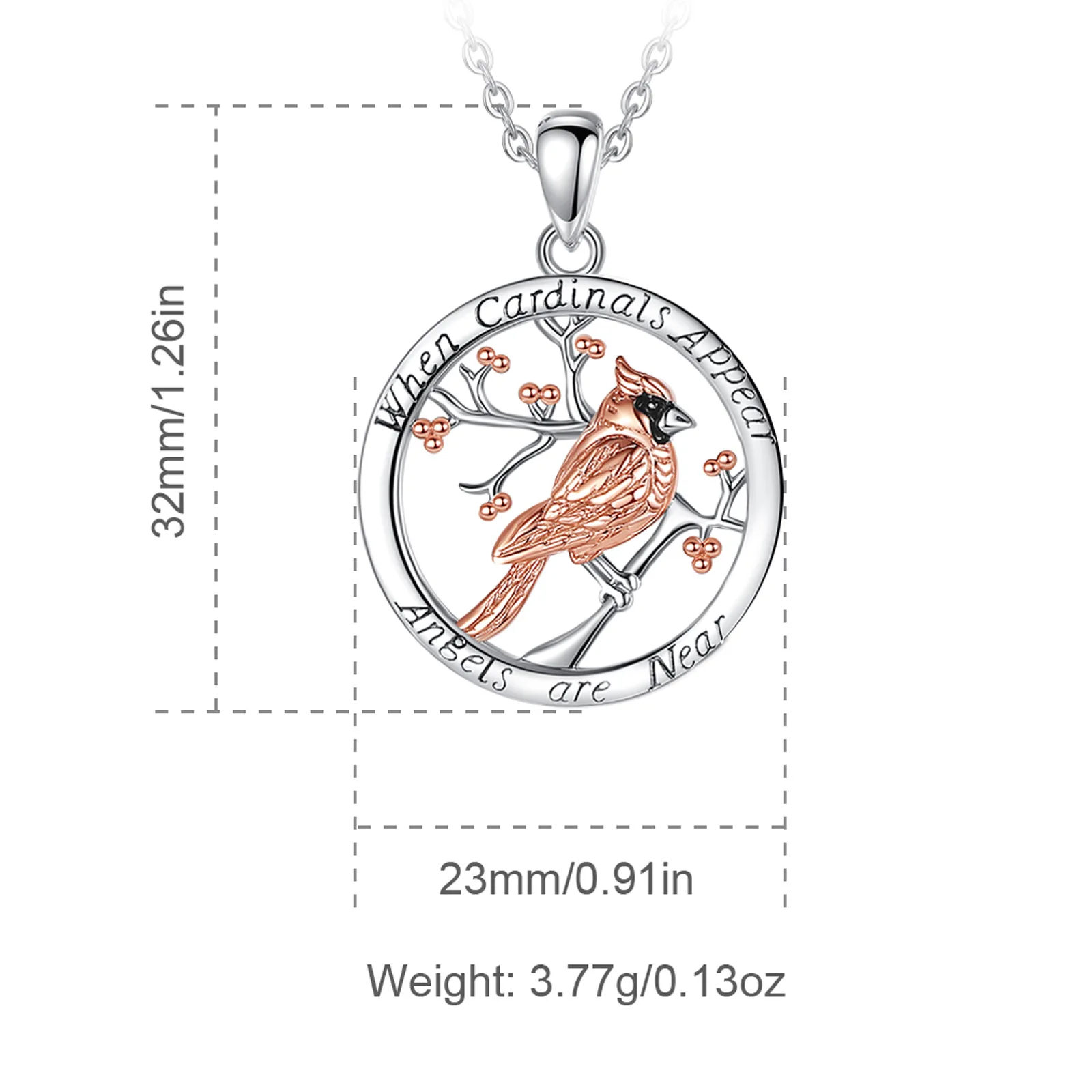 Eudora 925 Sterling Silver Cardinal Bird Necklace Rose Gold Color Animal Totem Christian Pendant Men Women Fine Jewelry Gift