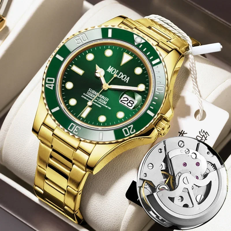 Orologio da uomo meccanico finto automatico Golden green water ghost