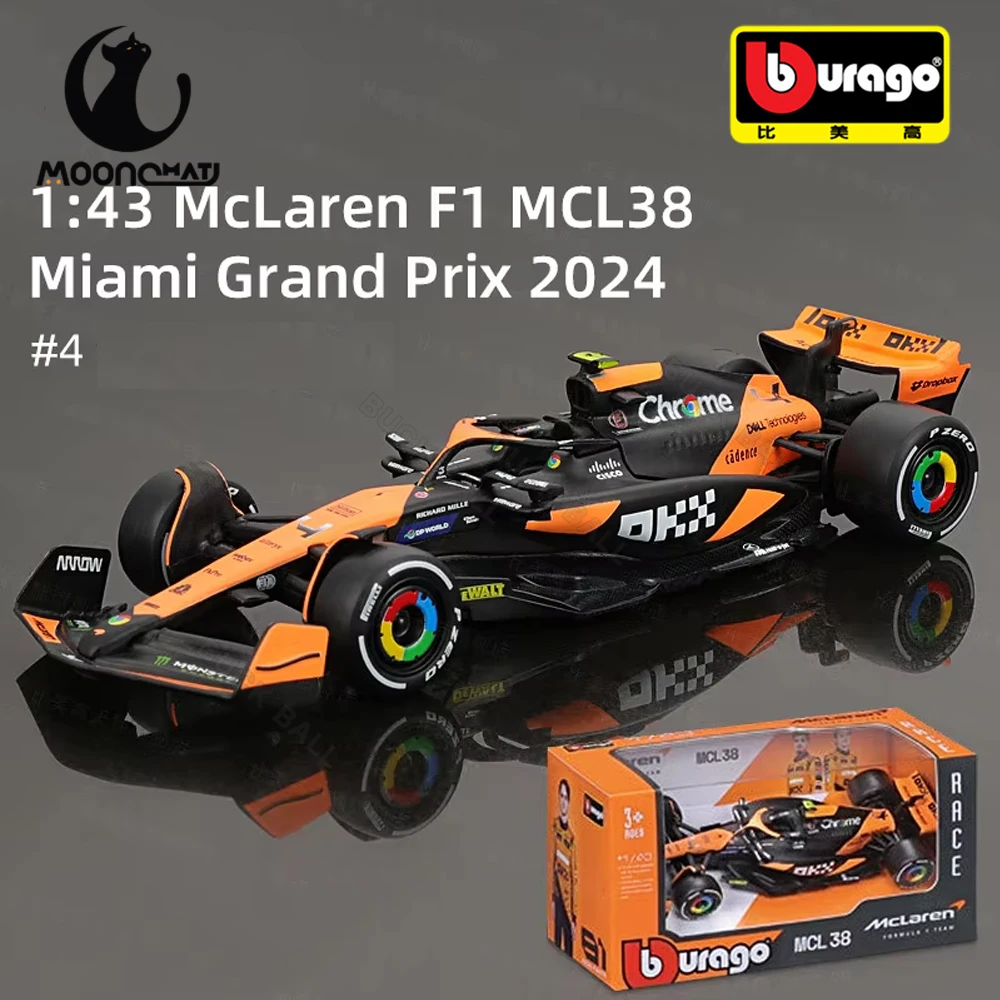 Bburago 1:43 McLaren F1 MCL38 Monaco MCL38 Miami Grand Prix 4# Lando Norris 2024 F1 Alloy Car Model 81# Oscar Piastri Diecast