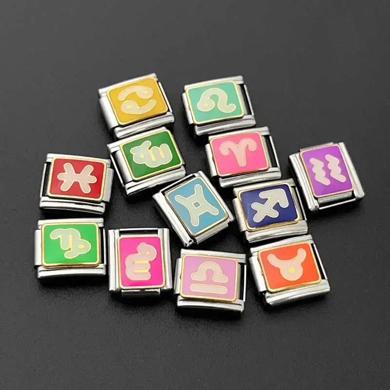 Pulsera italiana de acero inoxidable para mujeres y hombres, módulo de 12 Constelaciones, 12 patrones de estrellas empalmadas, cadenas de regalo