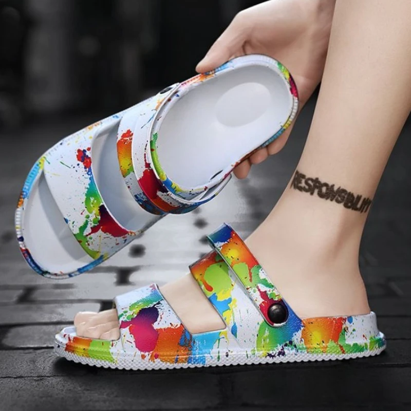 

Пляжные дышащие туфли Tie Dye с открытым носком для мужчин в продаже Eva, новая мода для взрослых, роскошные мужские сандалии с номером 41, оптовая продажа