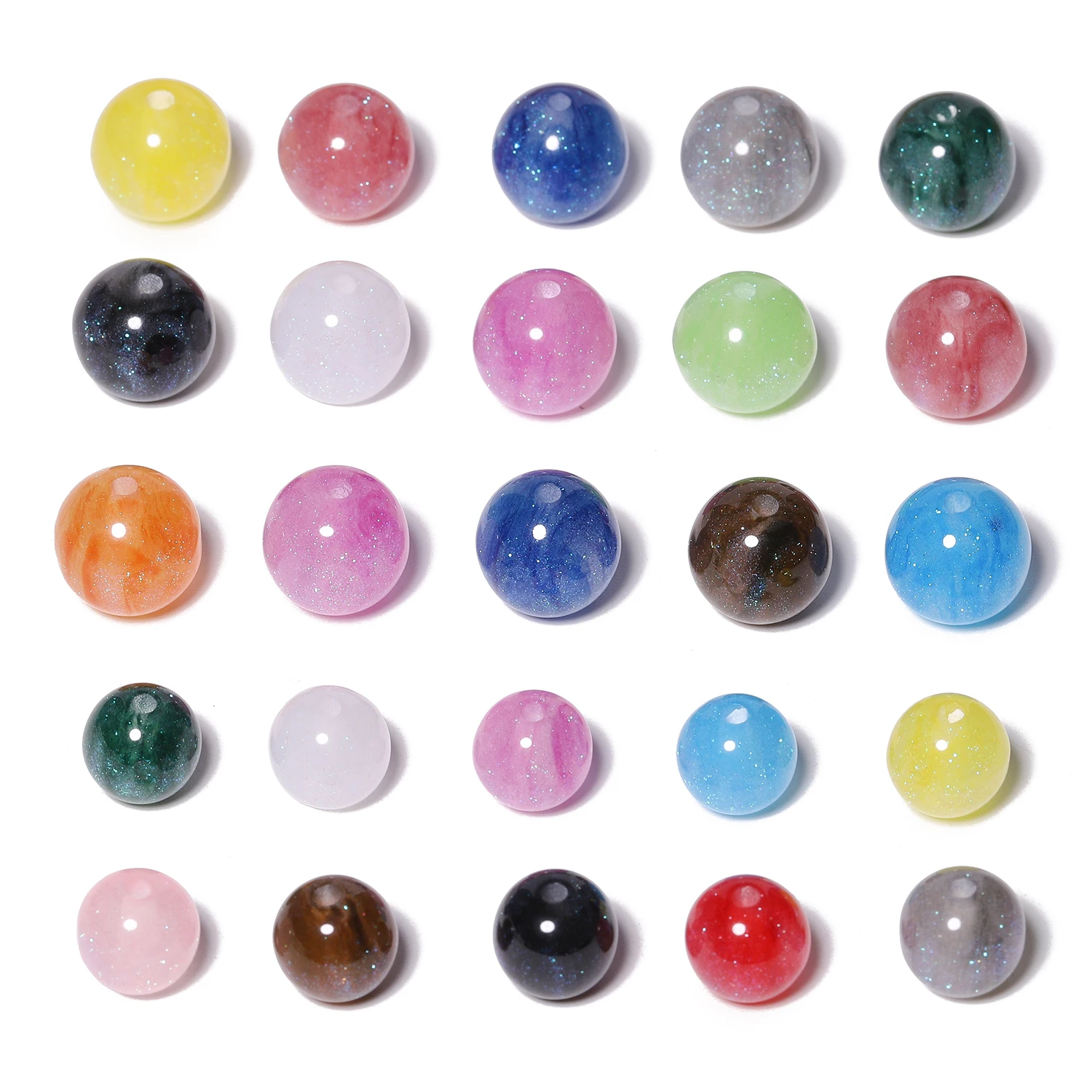 10/12mm Random Multicolor Resin Fine Glitter Beads Vitality Unique Acrylic Round Loose Bead Handmade DIY Jewelry Making 20/30pcs