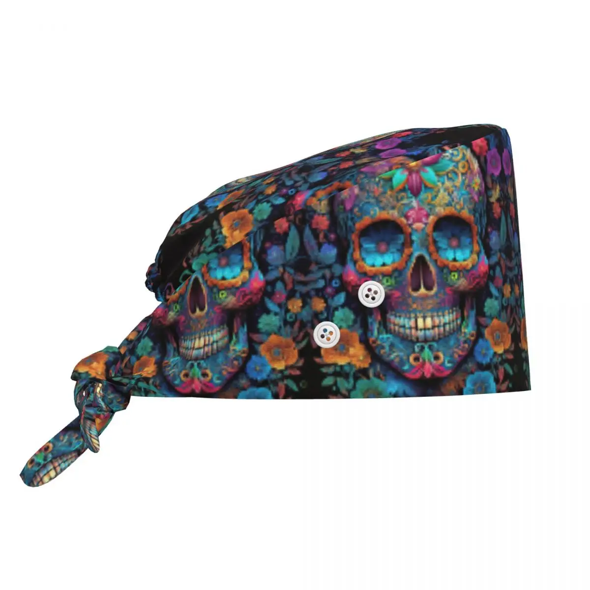 Chapeau de travail réglable avec illustration de crâne mexicain Calavera pour hommes et femmes, idéal pour les médecins, chirurgiens et dentistes