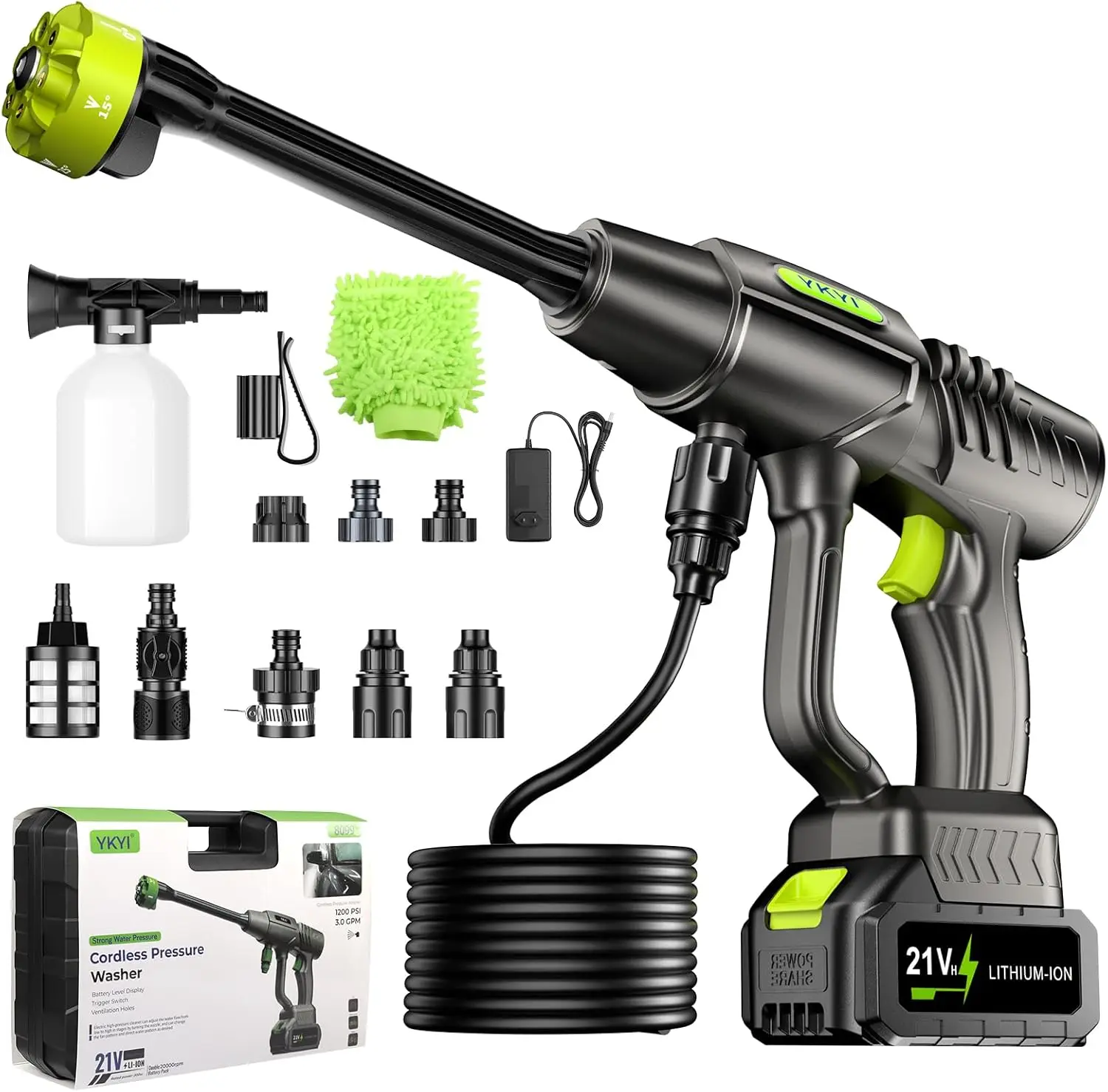 

Cordless Pressure Washer 1200 PSI, 30 Speed Levels, 6-in-1 Nozzle & 24FT Hose for Car and Garden Cleaning