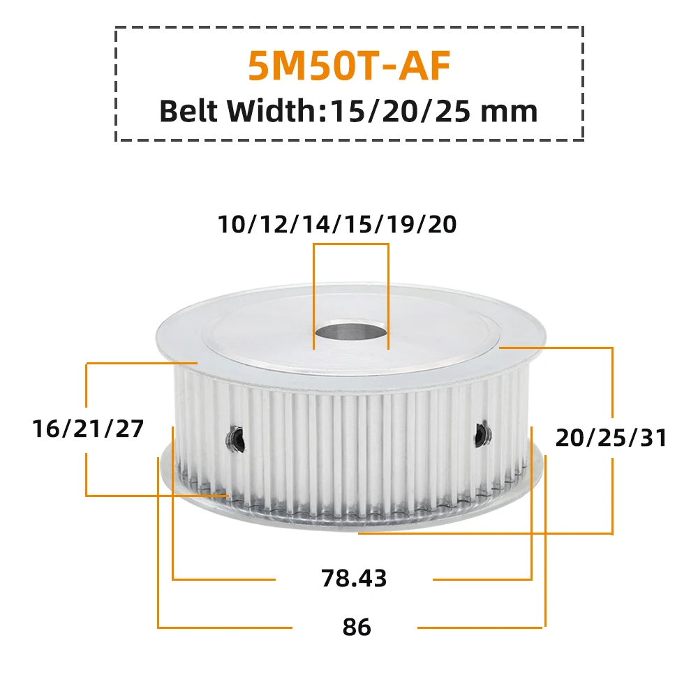 5M50T Alloy Pulley Wheel Circle-arc Tooth 50Teeth 50T 11/16/21/26mm Width Toothed Belt Pulley 6-20mm 5mm Pitch  5M Belt Pulley