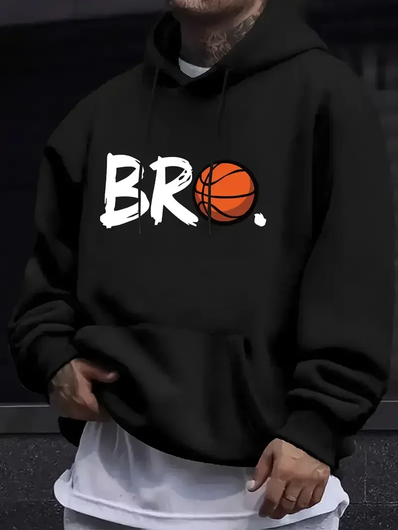Mens Basketball Hoodie Hoops Player Bro Graphic Pullover Oversized Streetwear Loose Fit Long Sleeve Sweatshirt Training Gym