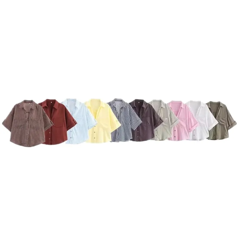 2024 Summer New Women's Faion Linen Blend irt Commute Versatile Design ort Sve V-Ne Loose Fit Regular Length